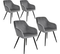 Helloshop26 Lot de 4 chaises Pieds Noir siège de Salon Cuisine Salle à Manger Design élégant Velours Gris 08_0000076