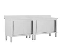 Helloshop26 Lot de Deux Tables avec Portes coulissantes 240 cm Cuisine Professionnel Acier Inoxydable 02_0000010