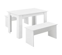 Helloshop26 Lot de Table et 2 bancs Ensemble de Meubles de Salle à Manger pour 4 Personnes 110 cm Blanc 03_0005809