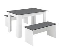 Helloshop26 Lot de Table et 2 bancs Salle à Manger pour 4 Personnes 110 cm Blanc Gris 03_0005811