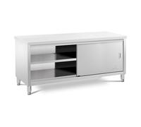 Helloshop26 Meuble Bas en Acier Inoxydable Plan de Travail Cuisine Armoire avec Portes coulissantes (capacité de 600 kg, Acier Inoxydable, 1 Tablette) 14_0005089