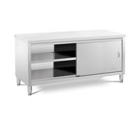 Helloshop26 Meuble Bas en Acier Inoxydable Plan de Travail Cuisine Armoire avec Portes coulissantes (capacité de 600 kg, Acier Inoxydable, 1 Tablette) 14_0005091