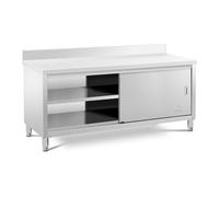Helloshop26 Meuble Bas Plan de Travail Cuisine Armoire avec Portes coulissantes adossé avec dosseret (capacité de 600 kg, Acier Inoxydable, 1 Tablette) 14_0005088