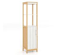 Helloshop26 Meuble Colonne de Salle de Bain étroit 30 x 30 x 129 cm Rangement personnalisé touché Naturel en Bambou Blanc 20_0021093