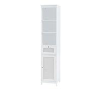Helloshop26 Meuble Colonne de Salle de Bain MDF PVC Effet rotin 161 x 35 x 32 cm Blanc 03_0009950
