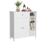 Helloshop26 Meuble de Salle de Bain Placard de Rangement Armoire avec tiroir 3 Compartiments Ouverts étagères réglables 2 Portes 75 x 30 x 80 cm Blanc 12_0006489
