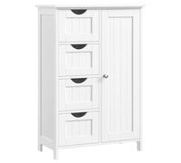 Helloshop26 Meuble de Salle de Bain sur Pied 55 x 30 x 81 cm Meuble de Rangement avec 4 tiroirs Porte Simple étagère réglable pour Salon Cuisine et Couloir Blanc 12_0006497