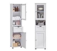 Helloshop26 Meuble Salle de Bain Colonne Rangement 40 x 30 x 165 cm avec étagères réglables placards à Porte tiroir Compartiment Gain de Place Gris 12_0006522