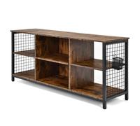 Helloshop26 Meuble TV Industriel pour téléviseurs jusqu'à 65 Table Console multimédia à 3 Niveaux Panier de Rangement 2 Trous de Gestion des câbles Meuble TV en Bois café 20_0008885