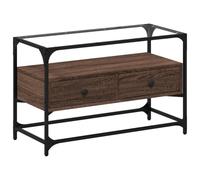 Helloshop26 Meuble TV multimédia étagère télévision Buffet téléviseur Salle à Manger Salon Chambre avec Dessus en Verre chêne Bois d'ingénierie Brun 02_0026416