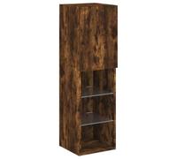 Helloshop26 Meuble TV multimédia étagère télévision Buffet téléviseur Salle à Manger Salon Chambre avec lumières LED chêne fumé 30,5 x 30 x 102 cm Brun 02_0026737