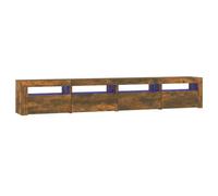 Helloshop26 Meuble TV multimédia étagère télévision Buffet téléviseur Salle à Manger Salon Chambre avec lumières LED chêne fumé 240 x 35 x 40 cm Brun 02_0026732