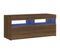 Helloshop26 Meuble TV multimédia étagère télévision Buffet téléviseur Salle à Manger Salon Chambre avec lumières LED chêne 90 x 35 x 40 cm Brun 02_0026701