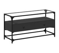 Helloshop26 Meuble TV multimédia étagère télévision Buffet téléviseur Salle à Manger Salon Chambre et Dessus en Verre 80 x 35 x 51 cm Bois d'ingénierie Noir 02_0027613