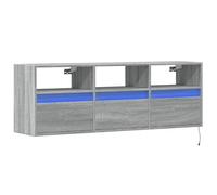 Helloshop26 Meuble TV multimédia étagère télévision Buffet téléviseur Salle à Manger Salon Chambre Mural avec lumières LED Sonoma 130 x 31 x 45 cm Gris 02_0028039