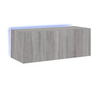 Helloshop26 Meuble TV multimédia étagère télévision Buffet téléviseur Salle à Manger Salon Chambre Mural avec lumières LED Sonoma 80 x 35 x 31 cm Gris 02_0028062