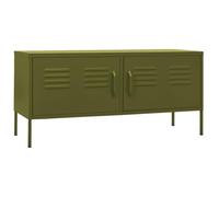 Helloshop26 Meuble TV multimédia étagère télévision Buffet téléviseur Salle à Manger Salon Chambre Olive 105 x 35 x 50 cm Acier Vert 02_0028255