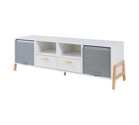 Helloshop26 Meuble TV Support télévision Salon étagère 160 x 40 x 52 cm Blanc Gris Naturel 03_0010074