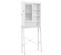 Helloshop26 Meuble WC au-Dessus de Toilettes avec Porte vitrée coulissante Meuble de Rangement Industriel Cadre en métal étagères réglables 170 cm Blanc 20_0004921