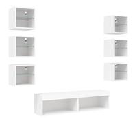 Helloshop26 Meubles TV multimédia étagère télévision Buffet téléviseur Salle à Manger Salon Chambre avec LED 8 pièces Bois d'ingénierie Blanc 02_0029473