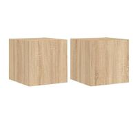 Helloshop26 Meubles TV muraux multimédia étagère télévision Buffet téléviseur Salle à Manger Salon Chambre lumières LED 2 pièces chêne Sonoma 30,5 x 35 x 30 cm Brun 02_0029171