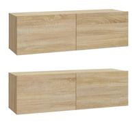 Helloshop26 Meubles TV muraux multimédia étagère télévision Buffet téléviseur Salle à Manger Salon Chambre 2 pièces chêne Sonoma 100 x 30 x 30cm Bois ingénierie Brun 02_0029025