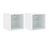 Helloshop26 Meubles TV muraux multimédia étagère télévision Buffet téléviseur Salle à Manger Salon Chambre avec lumières LED 2 pièces 30 x 28,5 x 30 cm Blanc 02_0029093
