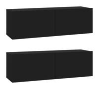 Helloshop26 Meubles TV muraux multimédia étagère télévision Buffet téléviseur Salle à Manger Salon Chambre 2 pièces 100 x 30 x 30 cm Bois d'ingénierie Noir 02_0028899