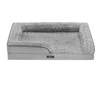 Helloshop26 Panier pour Chien lit pour Animal orthopédique Mousse alvéolée Bords surélevés rembourrés Housse Amovible en Tissu Peluche aux Motifs Roses 91 x 68 x 16 cm Gris Tourterelle 12_0006814