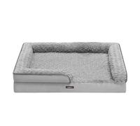 Helloshop26 Panier pour Chien lit pour Animal orthopédique Mousse alvéolée Bords surélevés rembourrés Housse Amovible en Tissu Peluche aux Motifs Roses 106 x 81 x 18 cm Gris 12_0006815