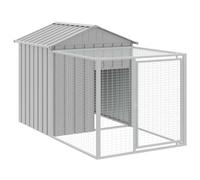 Helloshop26 Poulailler enclos Cage Poules avec Cour Clair 117 x 201 x 123 cm Acier galvanisé Gris 02_0043958