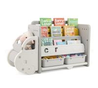 Helloshop26 Rangement pour Enfants bibliothèque 108 x 35 x 63,5 cm Design Voiture Ergonomique Ambiance ludique en Beige et Gris 20_0013346