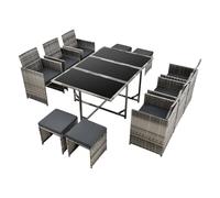 Helloshop26 Salon de Jardin Acier polyrotin Gris chiné Coussins Gris foncé 03_0008236