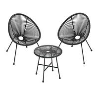 Helloshop26 Salon de Jardin lot 3 Meubles de terrasse chaises d'extérieur Acapulco avec Table en Verre Noir 12_0001655