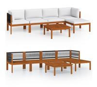 Helloshop26 Salon de Jardin Meuble d'extérieur Ensemble de mobilier 6 pièces avec Coussins crème Bois d'acacia Solide 02_0016749