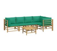 Salon de jardin meuble d'extérieur ensemble de mobilier 6 pièces avec coussins vert bambou 02_0016955