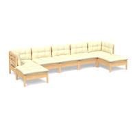 Helloshop26 Salon de Jardin Meuble d'extérieur Ensemble de mobilier 7 pièces avec Coussins crème Bois de pin 02_0017171