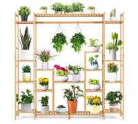 Helloshop26 Support étagère à fleurs 167 x 30 x 166 cm 9 niveaux avec dispositif anti-basculement design rustique en bambou naturel 20_0020666