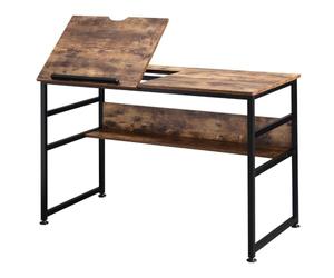 Helloshop26 Table à Dessin inclinable 120 x 60 x 75 cm Plateau relevable étagère Rangement Design Industriel en mélaminé Marron 21_0002470