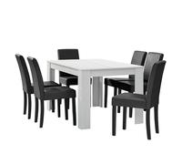 Helloshop26 Table à Manger Blanc Mat avec 6 chaises Gris foncé Cuir synthétique rembourré 140x90 03_0004022