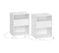 Helloshop26 Table de Chevet Assemblage sans Outils Lot de 2 Table d’appoint avec multiprise et tiroir Moderne Chambre Salon Blanc Mat 12_0007593