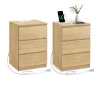 Helloshop26 Table de Chevet avec multiprise Table d’appoint avec 3 tiroirs 2 Prises ca 2 Ports USB façades de tiroirs biseautées pour Salon Chambre Bureau Moderne Marron 12_0007614