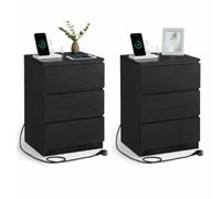 Helloshop26 Table de Chevet avec multiprise Table d’appoint avec 3 tiroirs 2 Prises ca 2 Ports USB façades de tiroirs biseautées pour Salon Chambre Bureau Moderne Noir 12_0007611