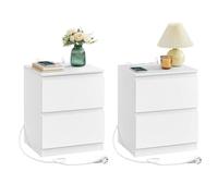 Helloshop26 Table de Chevet avec multiprise Table d'appoint 2 tiroirs 2 Prises ca 2 Ports USB-a pour Salon Chambre Bureau Moderne Blanc 12_0007607