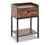 Helloshop26 Table de Chevet avec Station de Recharge Table d'appoint Industrielle avec tiroir et étagère de Rangement Cadre en métal Robuste Bout de canapé Marron Rustique 20_0004957