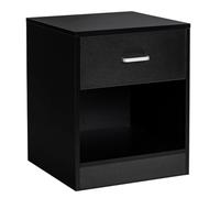 Helloshop26 Table de Chevet Bois Table de Nuit avec tiroir Chevet de lit Noir Grand Compartiment poignée en métal Planche Lisse imperméable 45 x 42,5 x 55 cm Noir 20_0009395