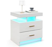 Helloshop26 Table de Chevet LED Table de Nuit Brillante avec 2 tiroirs de Rangement Table d'appoint Moderne avec Mode d'eclairage réglable Blanc 20_0009402