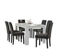 Helloshop26 Table de Salle à Manger (Blanc) + 6 Chaise de Salle à Manger en Gris foncé - 140x90cm 03_0004237