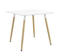 Helloshop26 Table de Salle à Manger Cuisine Bureau carré MDF 80 x 80 cm Blanc Mat et hêtre 03_0004123