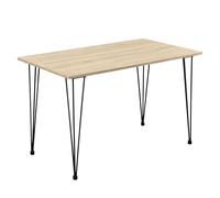 Helloshop26 Table de Salle à Manger Cuisine Salon pour 4 Personnes Plateau MDF Pieds Acier épingle à Cheveux 120 x 70 x 75 cm Effet chêne et Noir 03_0004274